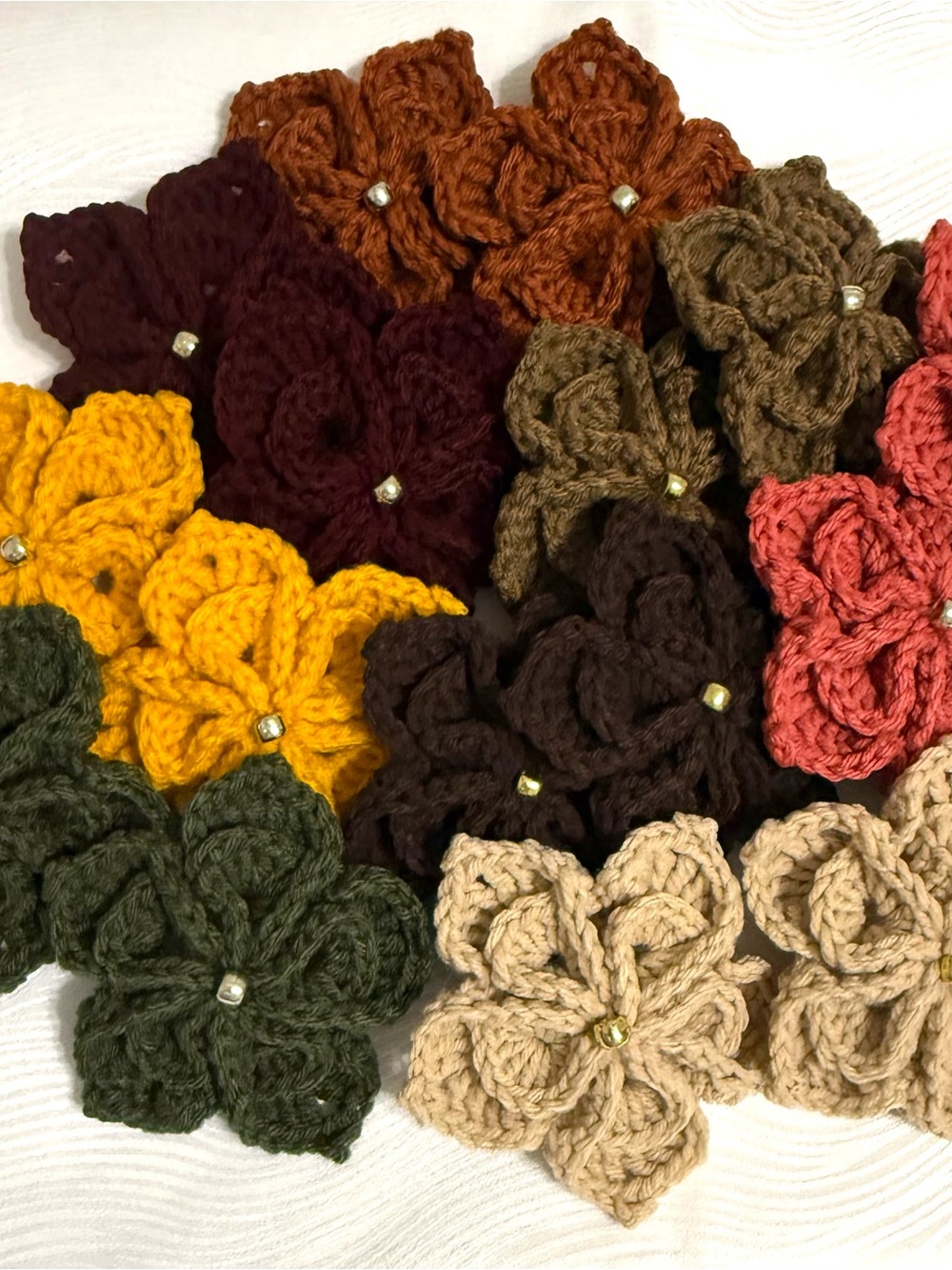 Handmade Crochet Flower  - Assorted Autumn Colors , set of 16 flowers